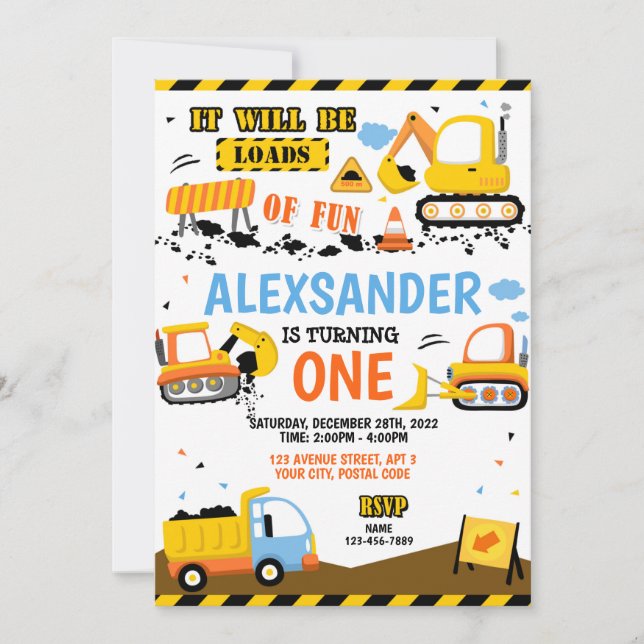 Construction Birthday Invitation - Any Ages (Front)