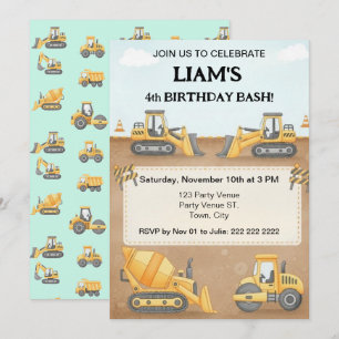 Construction Birthday Invitation Boy Truck Party