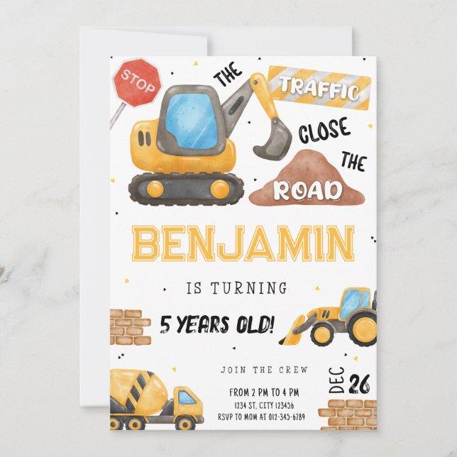 Construction Birthday Invitation Dump Truck Party (Front)