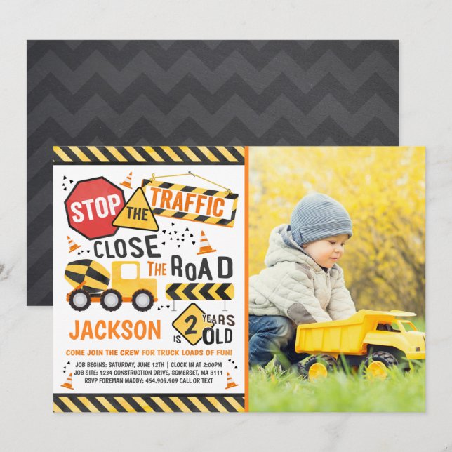 Construction Birthday Invitation Dump Truck Party (Front/Back)