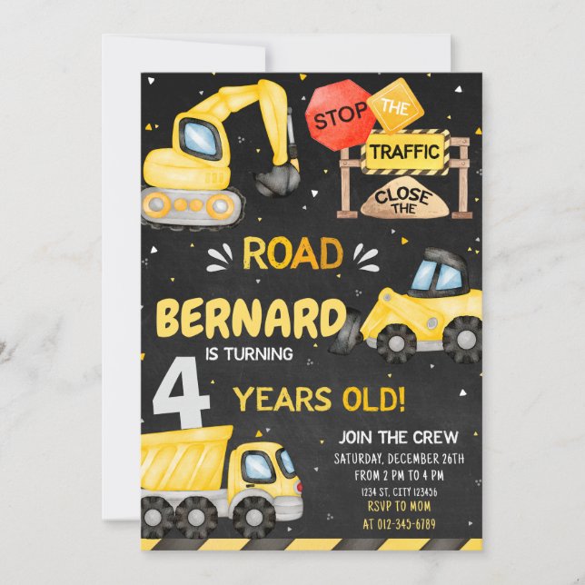 Construction Birthday Invitation Dump Truck Party (Front)