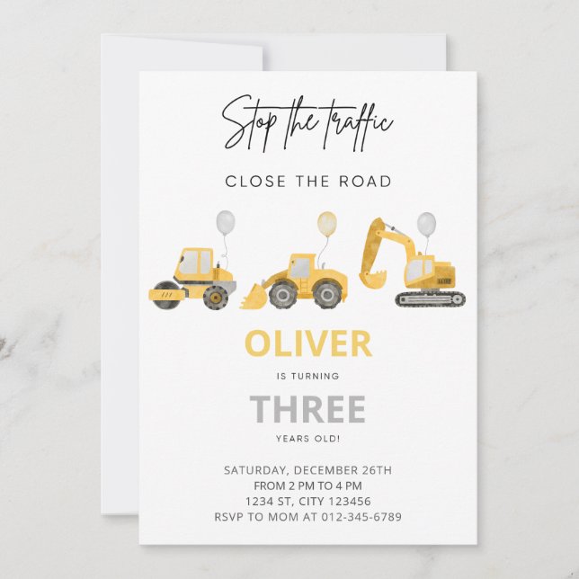 Construction Birthday Invitation Dump Truck Party (Front)