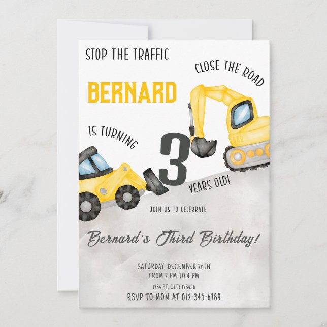 Construction Birthday Invitation Dump Truck Party (Front)