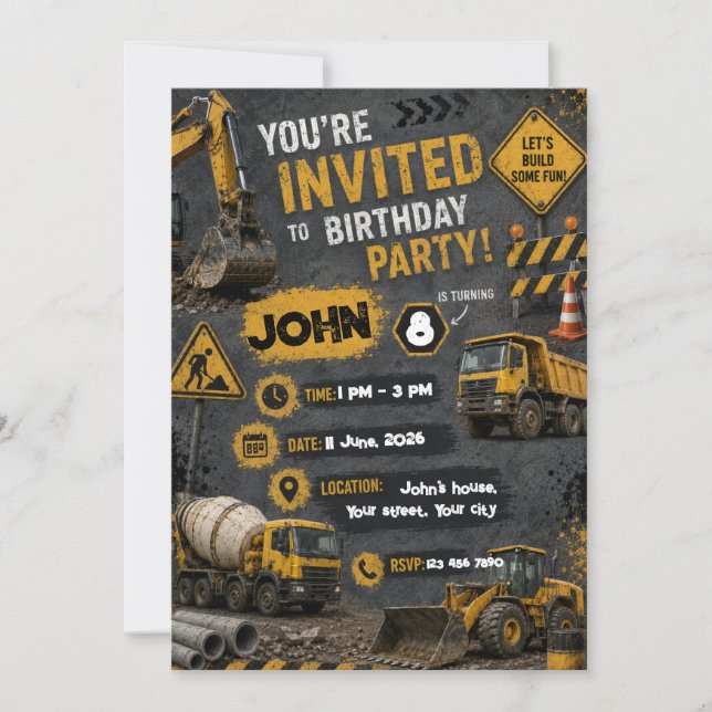 Construction Birthday Invitation for Kids (Front)