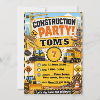 Construction Birthday Invitation for Kids