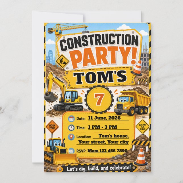 Construction Birthday Invitation for Kids (Front)