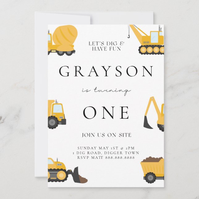 Construction Birthday Invitation For Kids (Front)