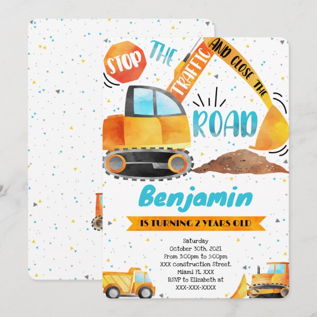 Construction Birthday invitations (Front/Back)