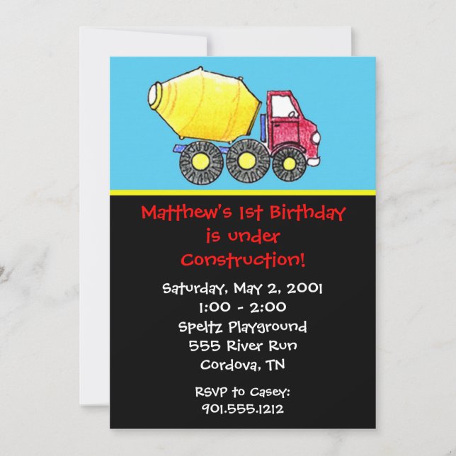 Construction Birthday Invitations (Front)