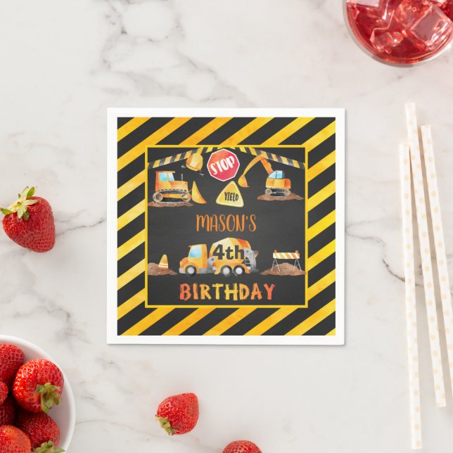 Construction Birthday Napkin - Blk (Insitu)