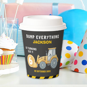Construction Birthday Paper Cups Turning Six