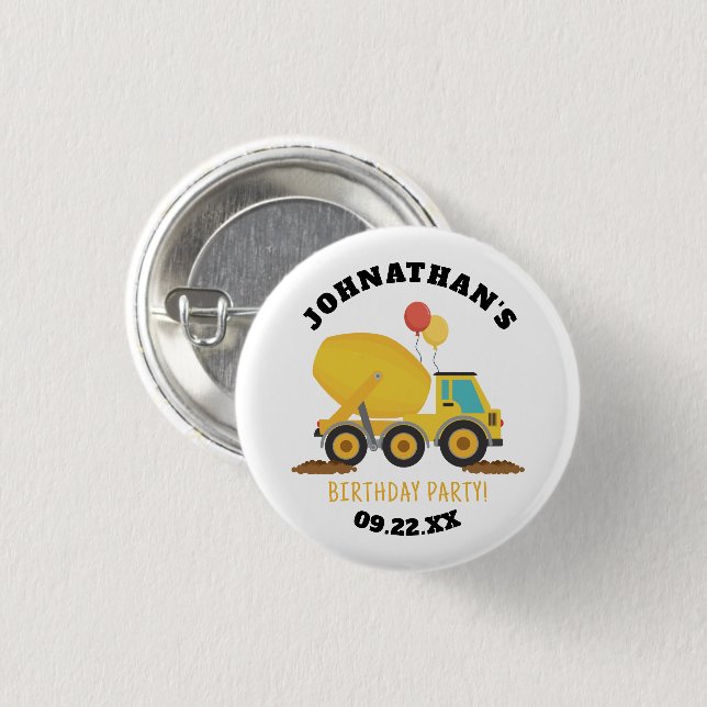 Construction Birthday Party 1 Inch Round Button (Front & Back)