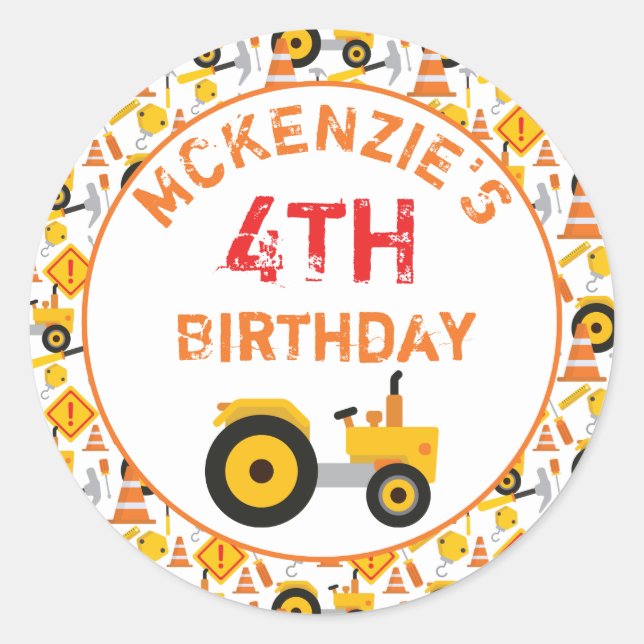 Construction Birthday Party Age  Classic Round Sti Classic Round Sticker (Front)