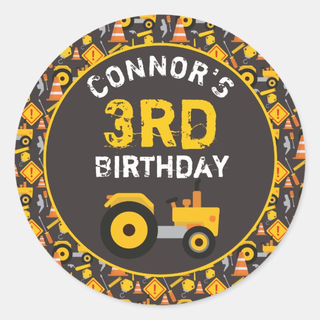 Construction Birthday Party Age  Classic Round Sticker (Front)