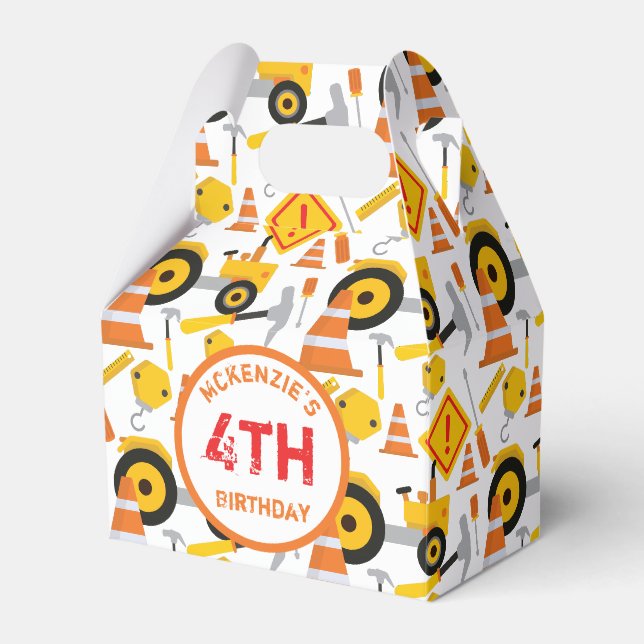 Construction Birthday Party Age White Favour Box (Front Side)