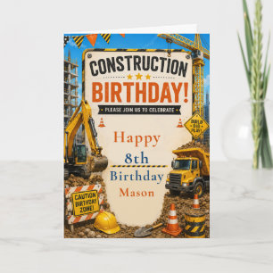 Construction Birthday Party Card