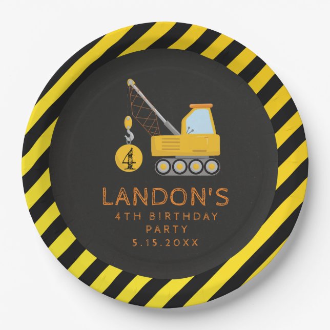 Construction Birthday Party Close The Road Paper Plate (Front)