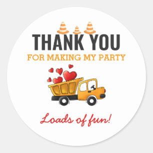 Construction Birthday Party Dump Truck Classic Round Sticker