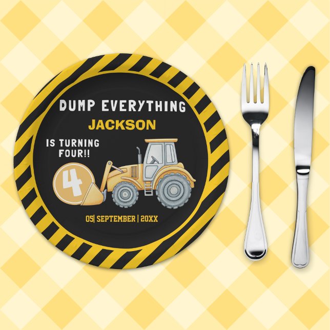 Construction Birthday Party | Excavator & Wrecking Paper Plate (Creator Uploaded)