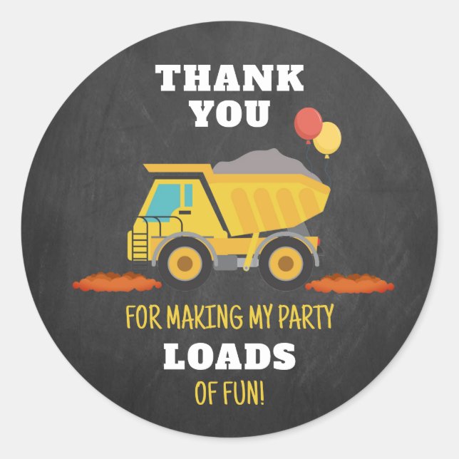 Construction Birthday Party Favour Classic Round Sticker (Front)