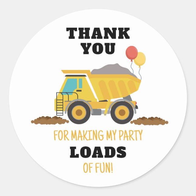 Construction Birthday Party Favour Classic Round Sticker (Front)