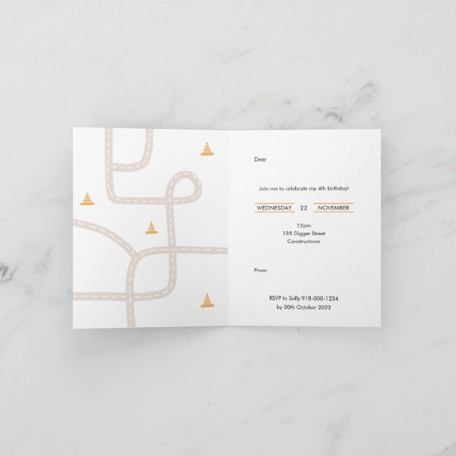 Construction Birthday Party Invitation (Inside)