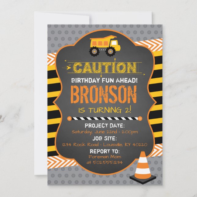 Construction Birthday Party Invitation (Front)