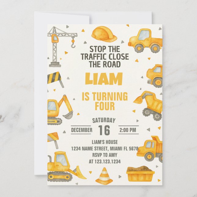 Construction Birthday Party Invitation (Front)