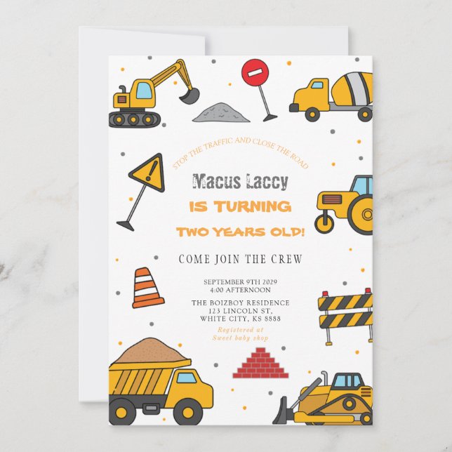 Construction Birthday Party Invitation (Front)