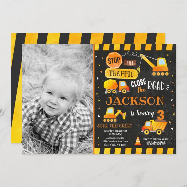 Construction Birthday Party Invitation (Front/Back)