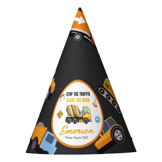 Construction Birthday Party Party Hat (Front)
