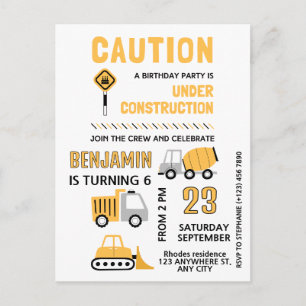 Construction Birthday party Postcard