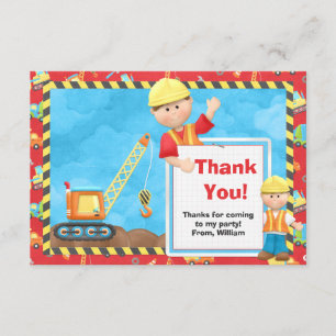 Construction Birthday Party Thank You Card