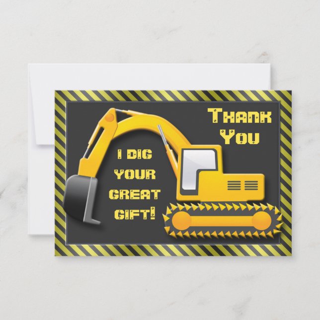 Construction Birthday Party Thank You Card (Front)