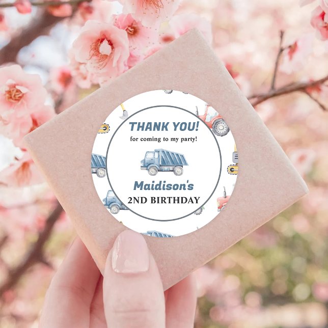Construction Birthday Party Thank You  Classic Round Sticker (Creator Uploaded)