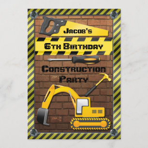 Construction Birthday Party Tools and Diggers Invitation