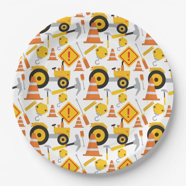 Construction Birthday Party White Paper Plate (Front)