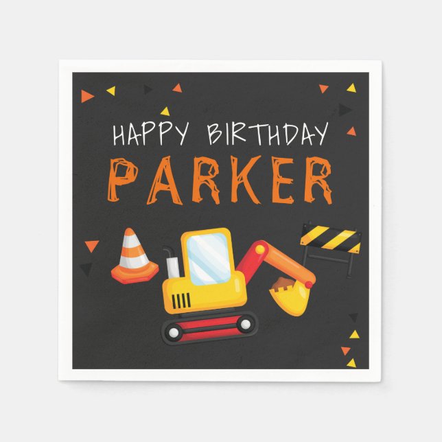 Construction Birthday Personalized Chalkboard Napkin (Front)