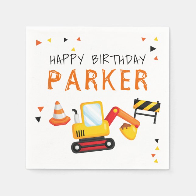 Construction Birthday Personalized excavator Napkin (Front)