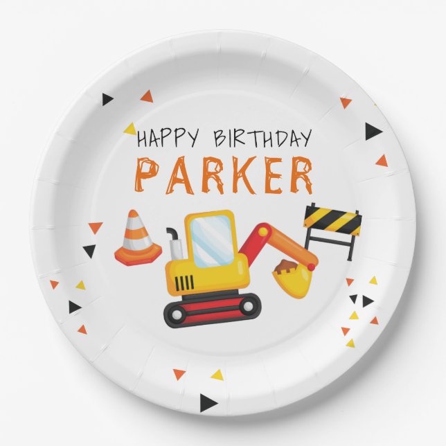 Construction Birthday Personalized Paper Plate (Front)