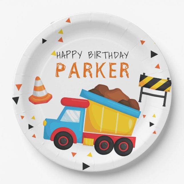 Construction Birthday Personalized Paper Plate (Front)