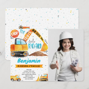 Construction Birthday Photo invitations