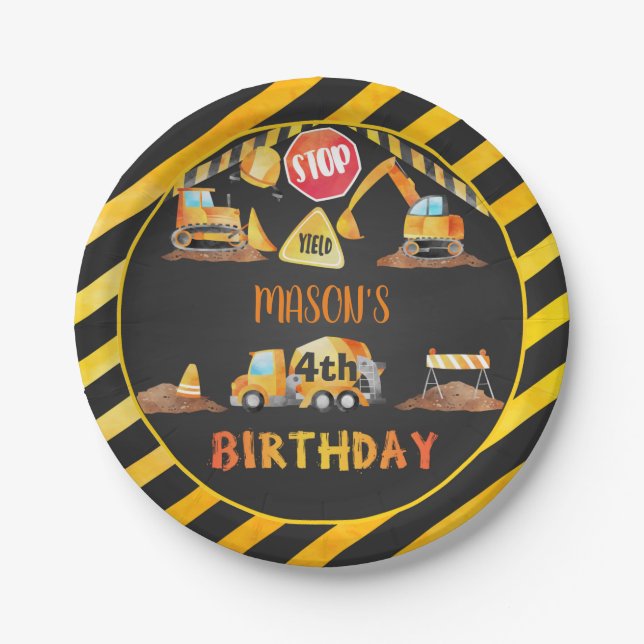 Construction Birthday Plate - Blk (Front)
