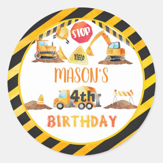 Construction Birthday Sticker - WH (Front)