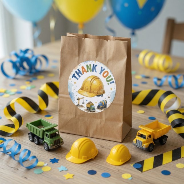 Construction Birthday Thank You  Classic Round Sticker (Creator Uploaded)