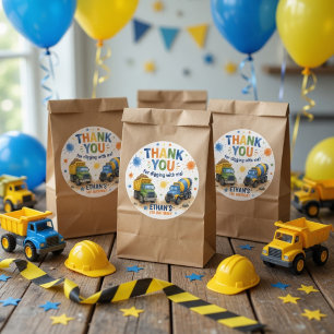 Construction Birthday Thank You Digging With Me Classic Round Sticker