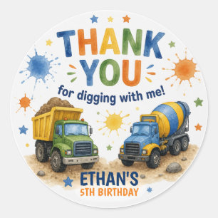 Construction Birthday Thank You Digging With Me  Classic Round Sticker