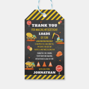 Construction Birthday Thank You Gift Tags