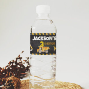 Construction Birthday Water Bottle Label