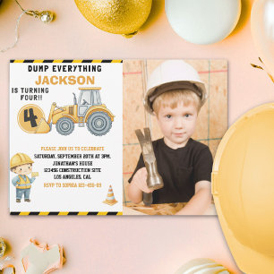 Construction Birthday with Photo   Dump Truck Invitation
